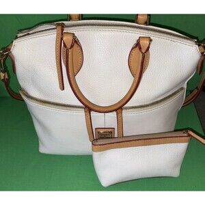 DOONEY & BOURKE Dillen Double Pocket Satchel White W/Makeup Pouch Crossbody